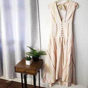 NWT {Free People} Deep V Pink Stripe Dress
